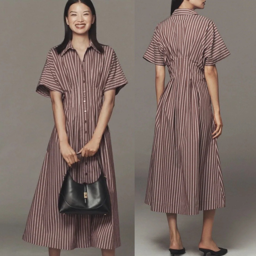 Anthropologie Exquise Tobie Shirt Dress SP Chocolate Pink Midi Shirtdress